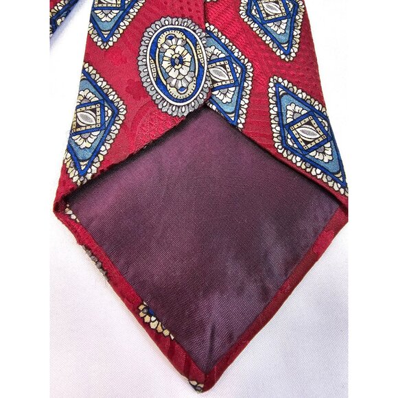 Vintage Bristol Bay Red & Blue Silk Tie With Geometric Floral Pattern - Picture 6 of 6